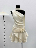 Beautiful One Shoulder Satin Pleated A Line Homecoming Dress
