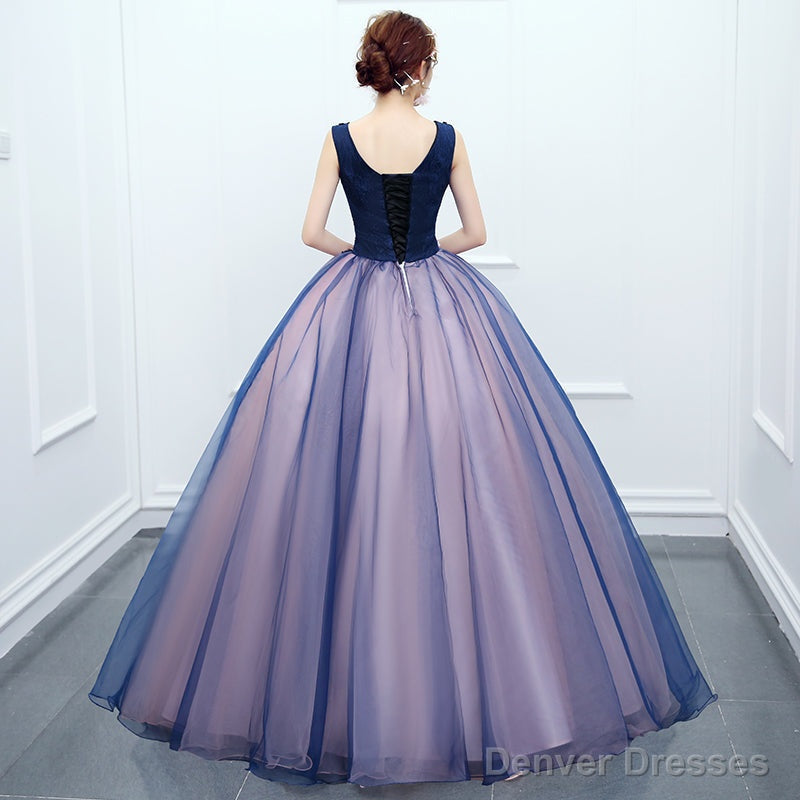 Beautiful Pink And Blue Organza Long Party Dress, Sweet 16 Gown