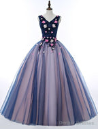 Beautiful Pink And Blue Organza Long Party Dress, Sweet 16 Gown