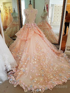 Beautiful Pink Flowers Round Neckline Sweet 16 Dress, Pink Quinceanera Dress