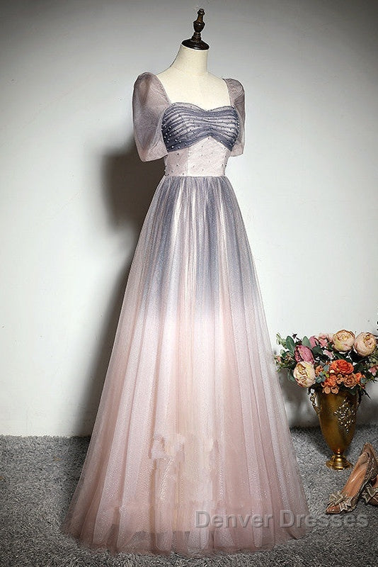 Beautiful Pink Gradient Beaded Sweetheart Long Prom Dress, Tulle Evening Dress Secondary image