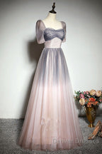 Beautiful Pink Gradient Beaded Sweetheart Long Prom Dress, Tulle Evening Dress