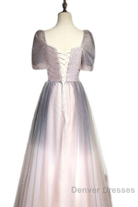 Beautiful Pink Gradient Beaded Sweetheart Long Prom Dress, Tulle Evening Dress