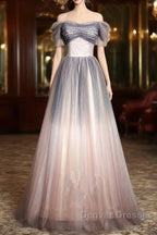Beautiful Pink Gradient Beaded Sweetheart Long Prom Dress, Tulle Evening Dress
