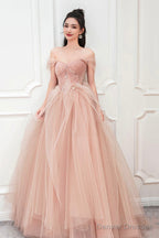 Beautiful Pink Off The Shoulder Lace Party Dresses, Pink Junior Prom Dresses