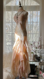 Beautiful Pink Strap Chiffon Irregular Skirt Long Prom Dress