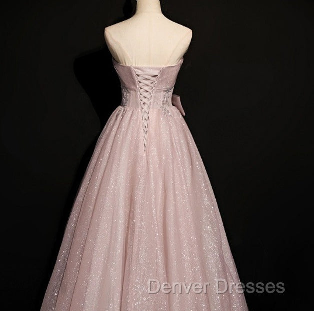 Beautiful Pink Tulle Sequins Strapless Pleats Beading Prom Dress Formal Ball Gown Brithday Quinceanera Dress