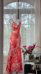 Beautiful Printed V-Neck Strapless Chiffon Mermaid Prom Dress