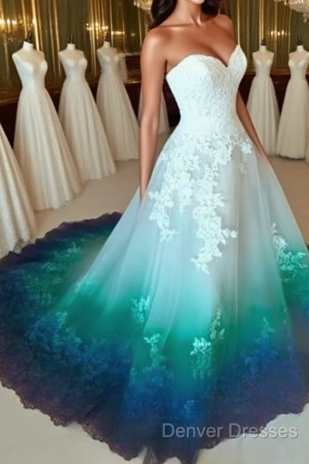 Beautiful Prom Dress A-Line Sweetheart Ombre Lace Elegant Long Prom Dress Main image