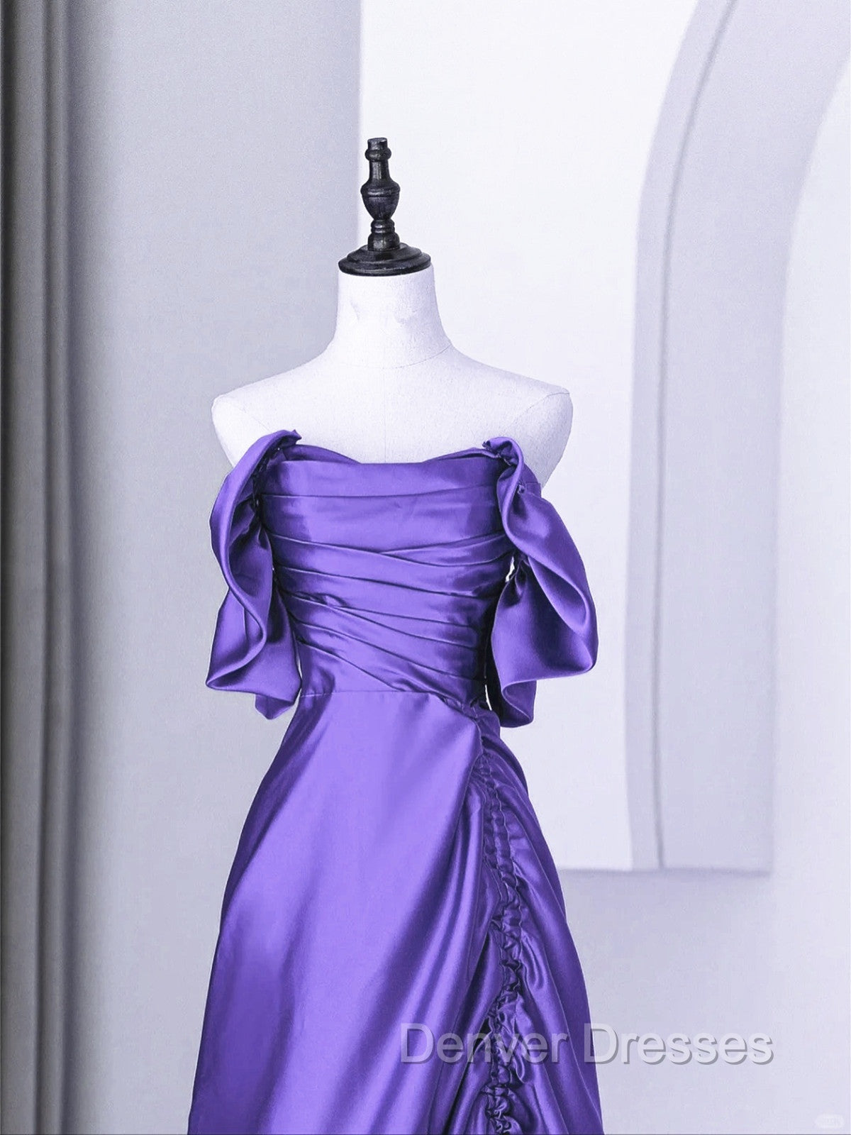 Beautiful Purple Satin Off Shoulder Formal Dress, Purple Satin Evening Dress Prom Dress Secondary image