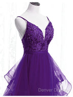 Beautiful Purple Tulle Layers With Lace Long Evening Dress, Purple Prom Dress Party Dress