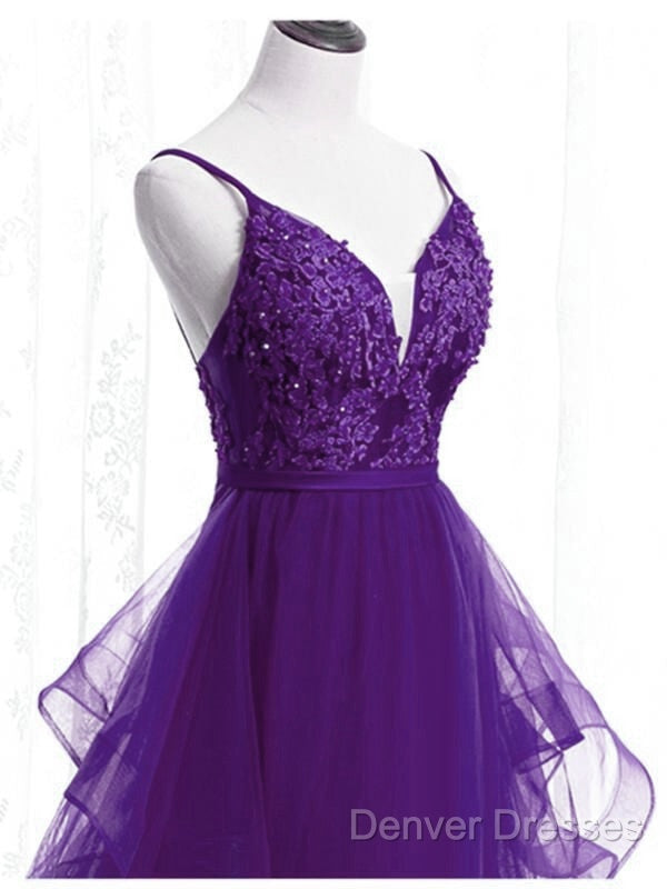 Beautiful Purple Tulle Layers With Lace Long Evening Dress, Purple Prom Dress Party Dress