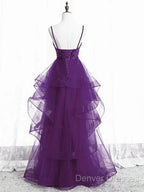 Beautiful Purple Tulle Layers With Lace Long Evening Dress, Purple Prom Dress Party Dress