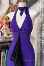 Beautiful Purple V-Neck Lace Mermaid Long Prom Dress Backless Birthday Party Dress