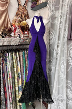 Beautiful Purple V-Neck Lace Mermaid Long Prom Dress Backless Birthday Party Dress