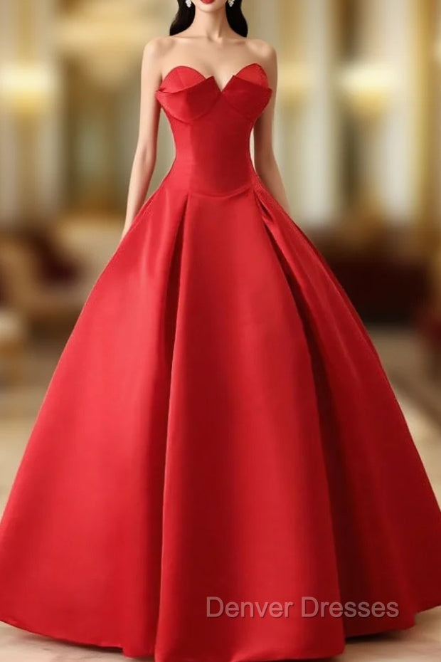 Beautiful Red Satin Prom Dress A-Line Sweetheart Ball Sleeveless Backless Main image