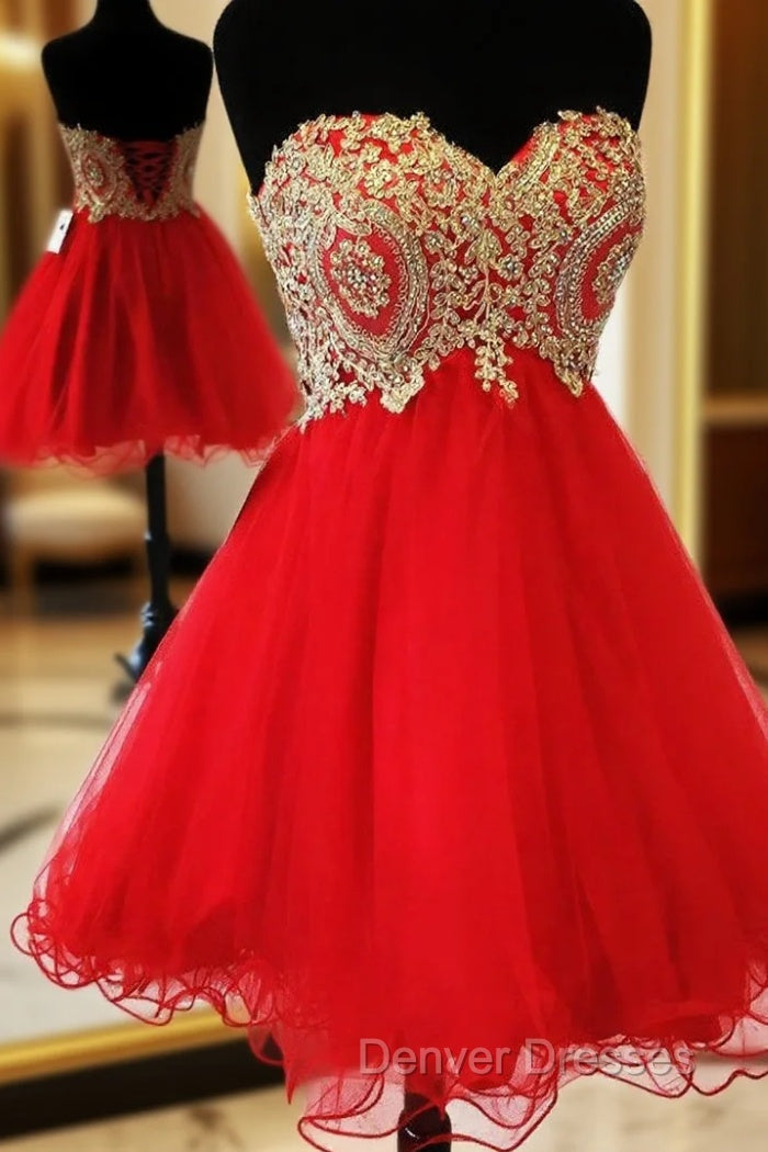 Beautiful Red School Homecoming Dress Sweetheart Gold Applique Main image