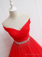 Beautiful Red Tulle Off Shoulder Long Formal Gown , Red Sweet 16 Dresses