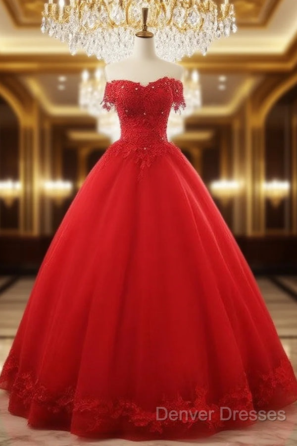 Beautiful Red Tulle Sweet 16 Gowns, Prom Gowns, Red Party Dress Main image