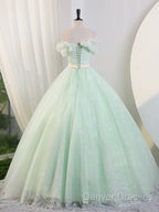 Beautiful Sage Green Tulle Floor Length Prom Dress, A-Line Off The Shoulder Evening Part Dress