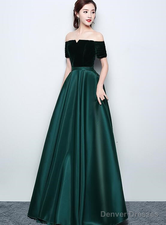 Beautiful Satin And Velvet Long Party Dress, Simple Off Shoulder Prom Dress Main image