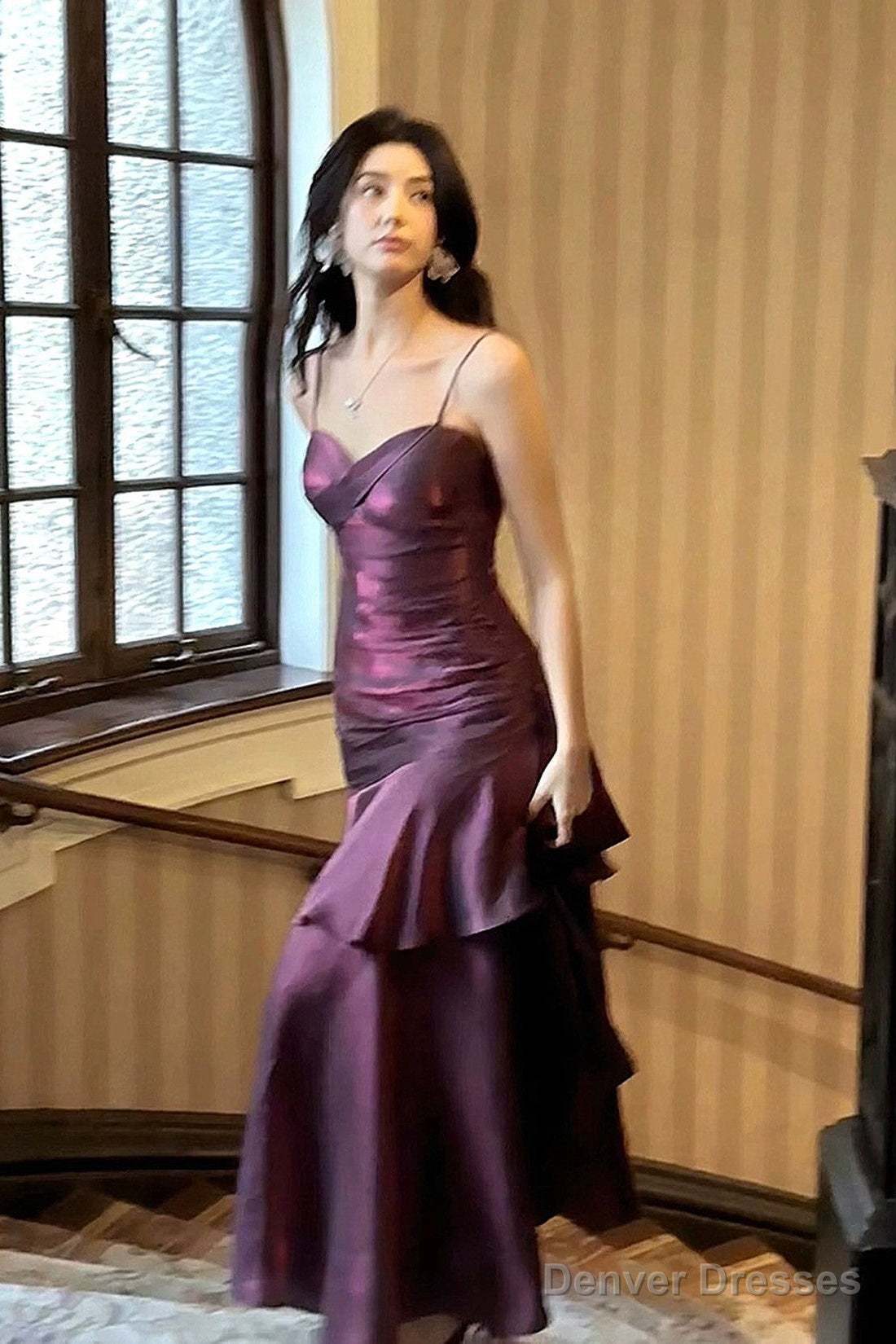 Beautiful Satin Long Mermaid Straps Evening Dress Formal Dress, Wine Red Satin Prom Dress