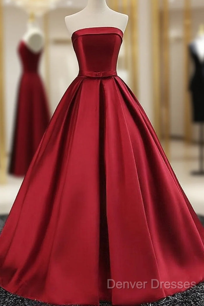 Beautiful Satin Scoop Floor Length Ball Prom Dress , Dark Red Sweet 16 Gown Main image