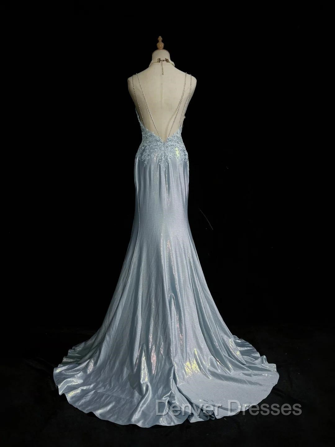 Beautiful Spaghetti Strap Mermaid Glitter Satin Long Prom Backless Applique Evening Gown Simple Wedding Dress