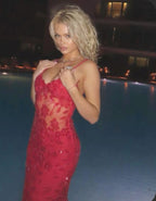 Beautiful Spaghetti Straps Birthday Party Dress Red Lace Prom Dress