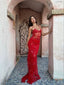 Beautiful Spaghetti Straps Birthday Party Dress Red Lace Prom Dress