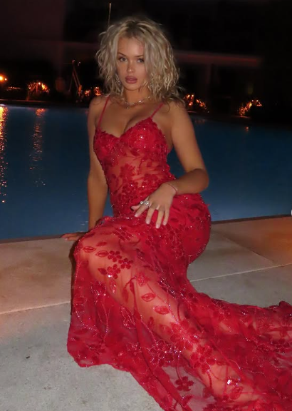 Beautiful Spaghetti Straps Birthday Party Dress Red Lace Prom Dress