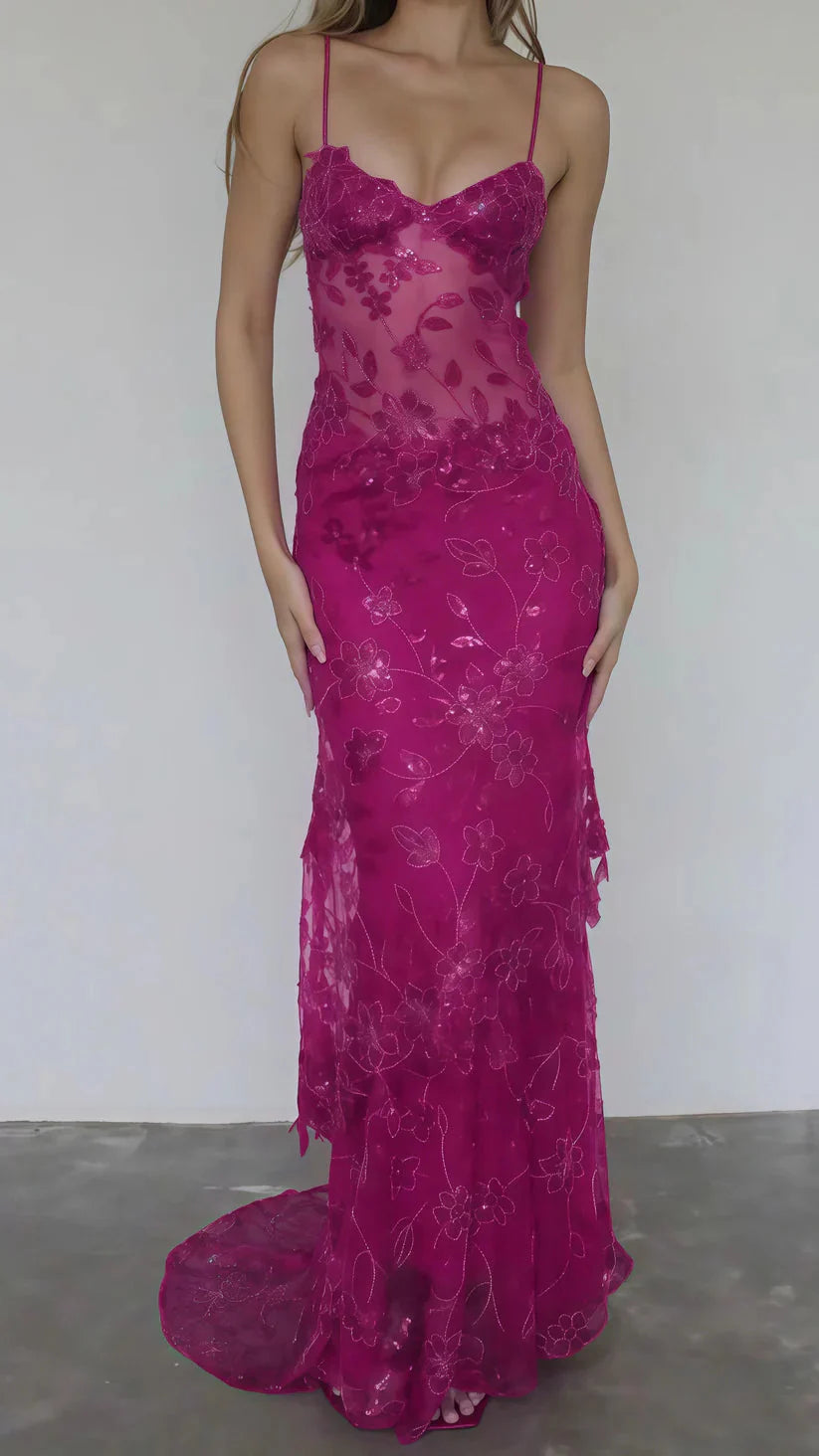 Beautiful Spaghetti Straps Birthday Party Dress Red Lace Prom Dress