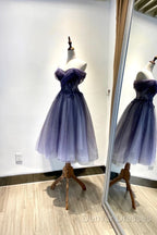 Beautiful Sweetheart Tulle With Lace Short Prom Dress, Purple Homecoming Dress