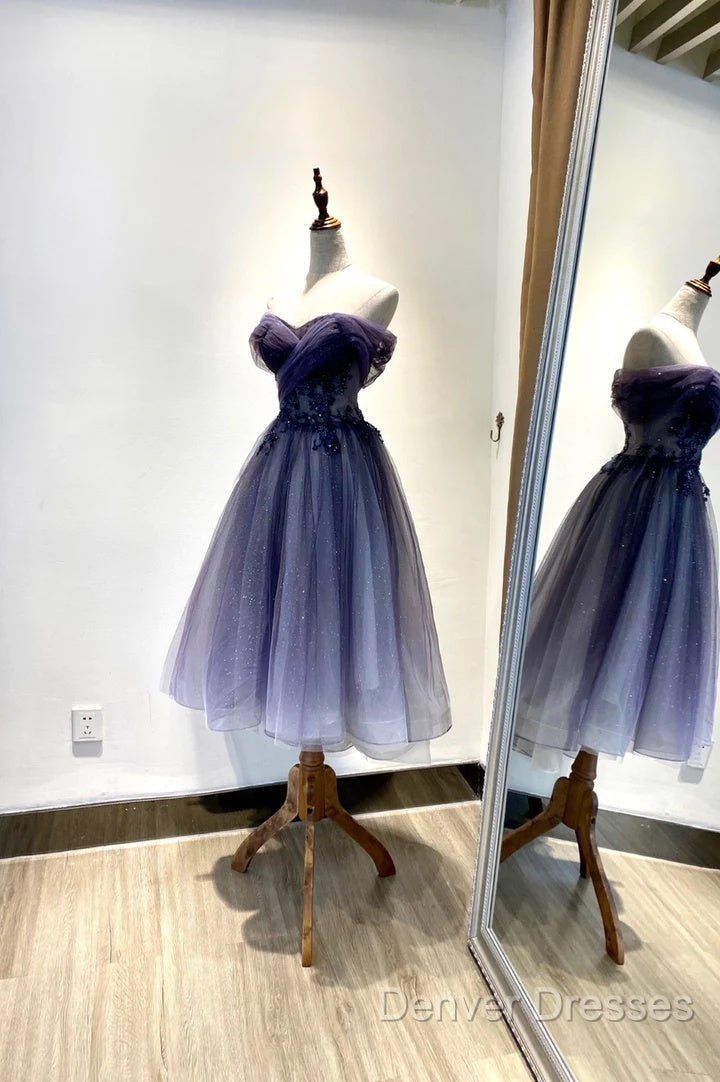 Beautiful Sweetheart Tulle With Lace Short Prom Dress, Purple Homecoming Dress