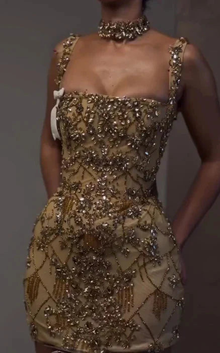 Beautiful Tight Square Neck Sleeveless Gold Short Formal 8Th Grade Homecoming Dress Summer Middle School Hoco Dress Homecoming Outfit Secondary image