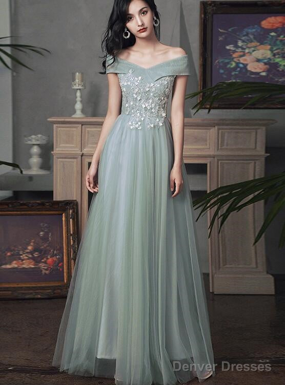 Beautiful Tulle A-Line Floor Length Evening Dresses Party Dress, Tulle Party Dress With Lace