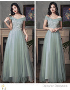 Beautiful Tulle A-Line Floor Length Evening Dresses Party Dress, Tulle Party Dress With Lace