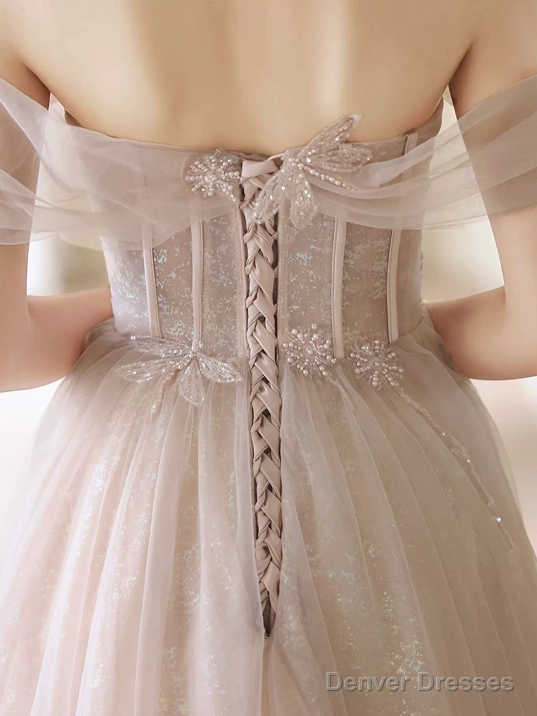 Beautiful Tulle Beaded Long Prom Dress, Light Pink Tulle Evening Dress