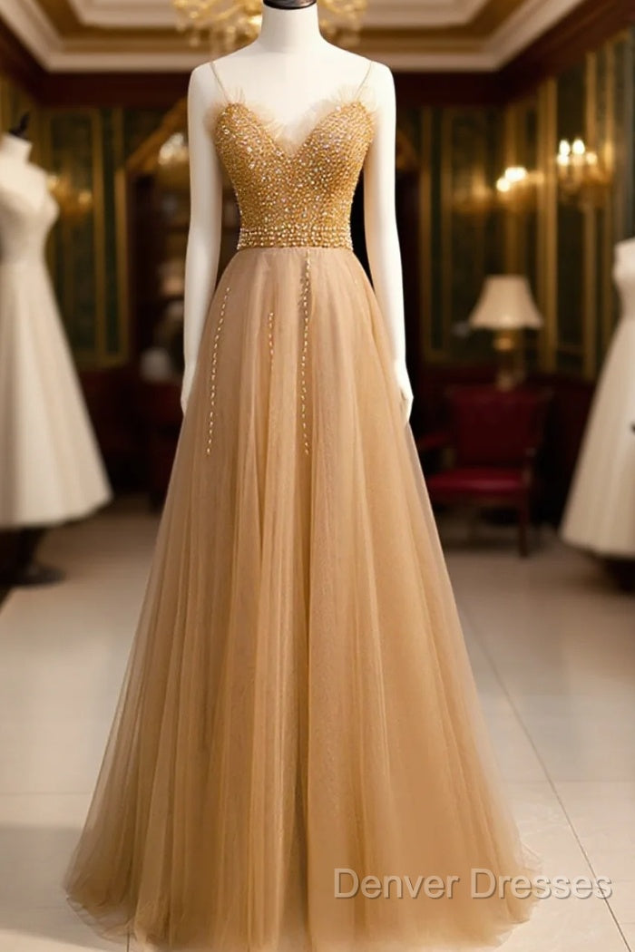Beautiful Tulle Beaded Sweetheart Party Dress, A-Line Tulle Floor Length Prom Dress Main image