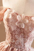 Beautiful Tulle Flower Knee Length Prom Dress, Off the Shoulder Short Sleeve Evening Party Dress