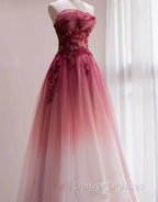 Beautiful Tulle Gradient with Beaded Long Party Dress A-line Gradient Prom Dress prom Dress shops