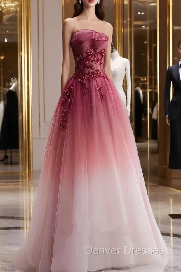 Beautiful Tulle Gradient with Beaded Long Party Dress A-line Gradient Prom Dress prom Dress shops Main image