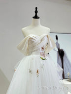 Beautiful Tulle Lace Long Prom Dress, Off The Shoulder Evening Party Dress