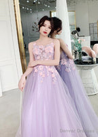 Beautiful Tulle Lavender Straps Prom Dress, A-Line Evening Dress