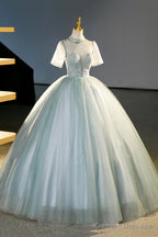 Beautiful Tulle Long A-Line Prom Dress, Gray Green  Formal Dress Sweet 16 Dress
