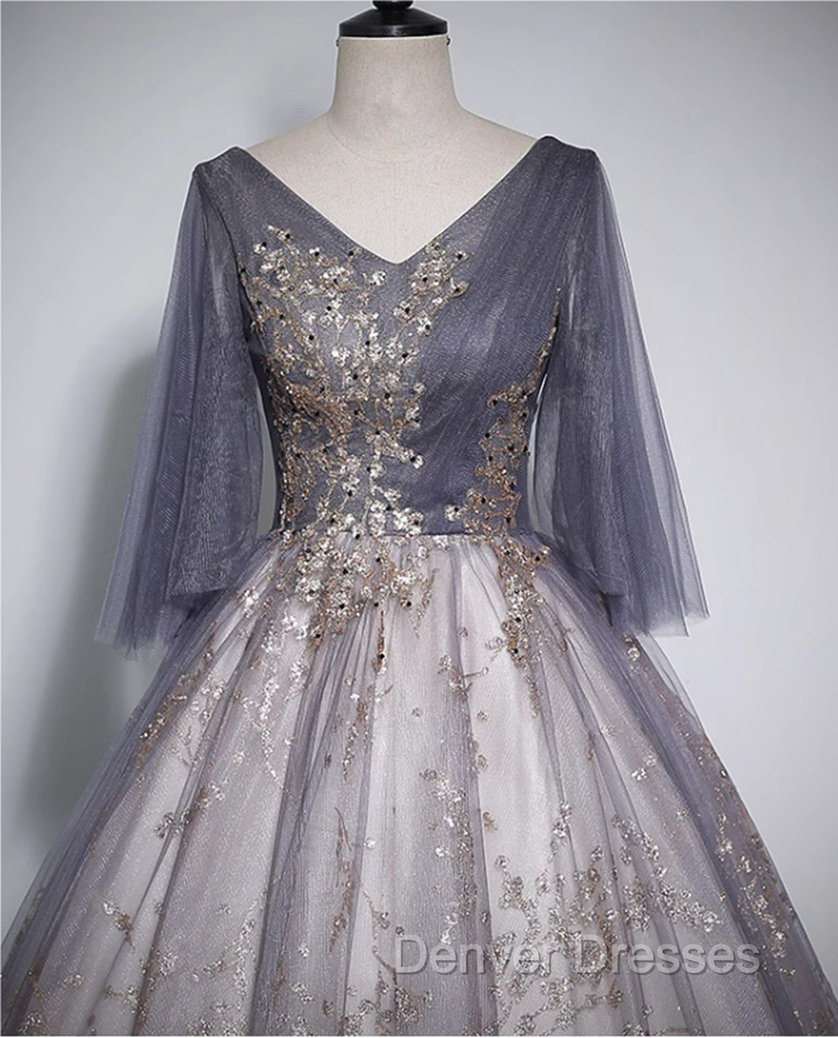 Beautiful Tulle V-neckline Long Formal Dress, Tulle Lace Applique Party Dress Secondary image