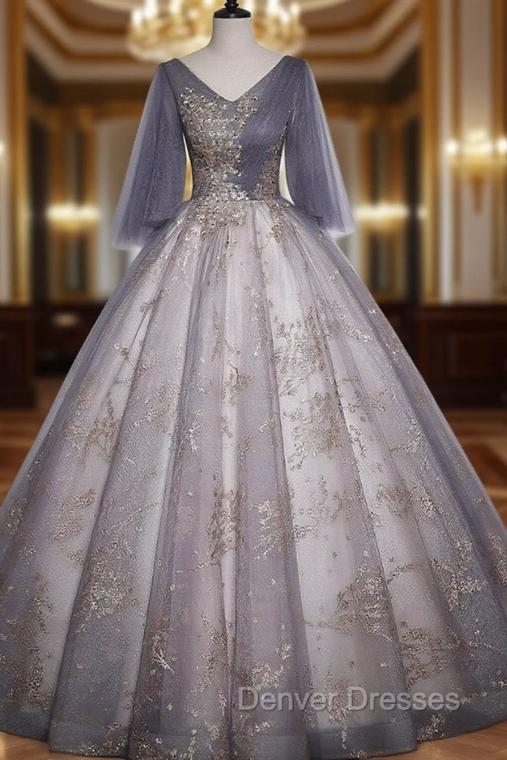 Beautiful Tulle V-neckline Long Formal Dress, Tulle Lace Applique Party Dress Main image