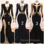 Beautiful V-Neck Long Sleevess Appliques Mermaid Floor-Length Prom Dress