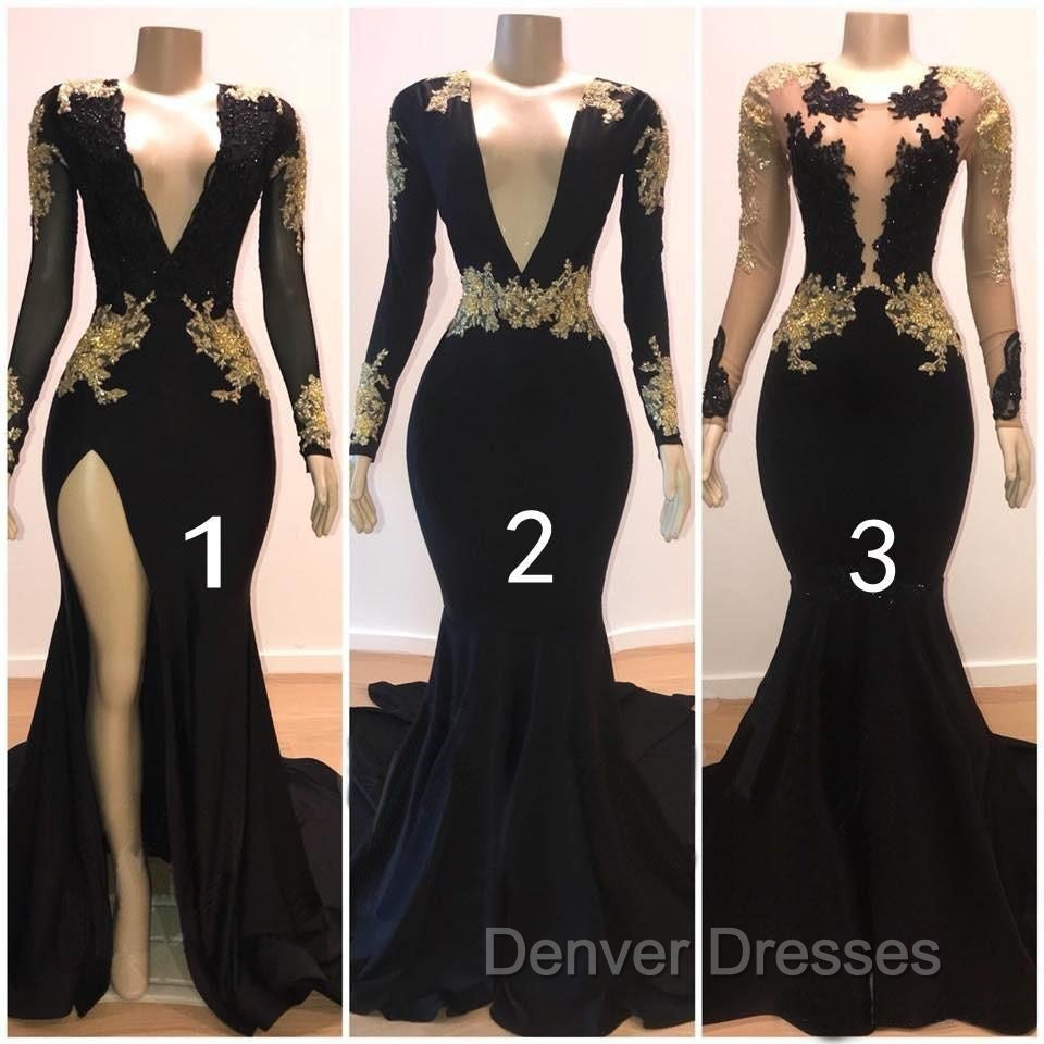 Beautiful V-Neck Long Sleevess Appliques Mermaid Floor-Length Prom Dress