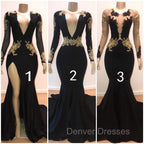 Beautiful V-Neck Long Sleevess Appliques Mermaid Floor-Length Prom Dress
